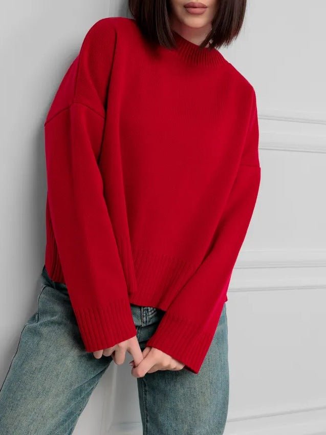 Damen Bequemer Strickpullover mit Rundhalsausschnitt – Mavelle