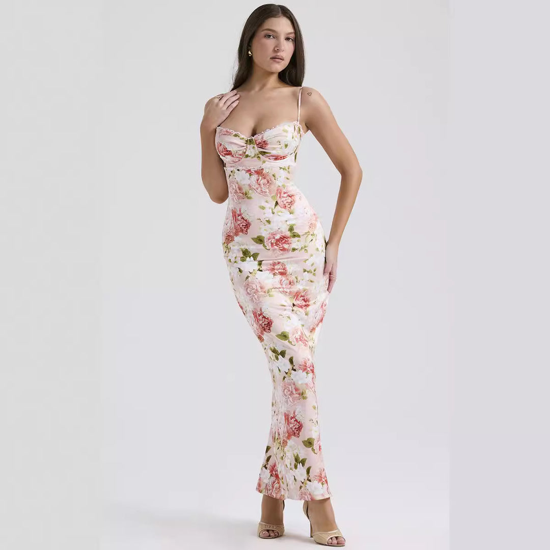 Damen Blumenkleid mit tailliertem Oberteil und schwingendem Saum Echo Archiv