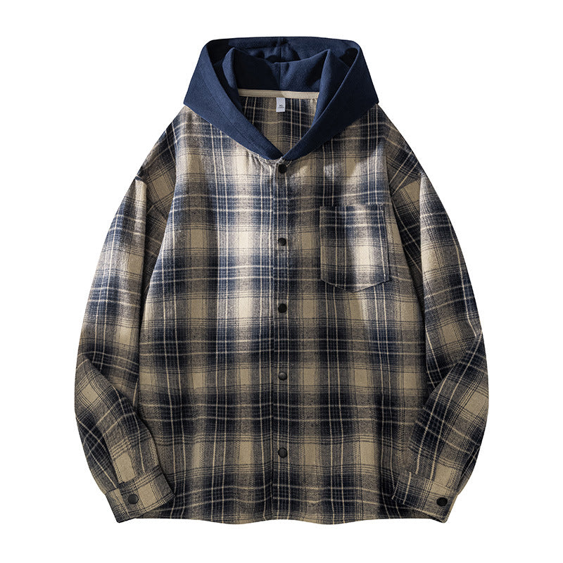 Herren lässige Hemdjacke mit gefütterter Kapuze und Karomuster Echoarchiv