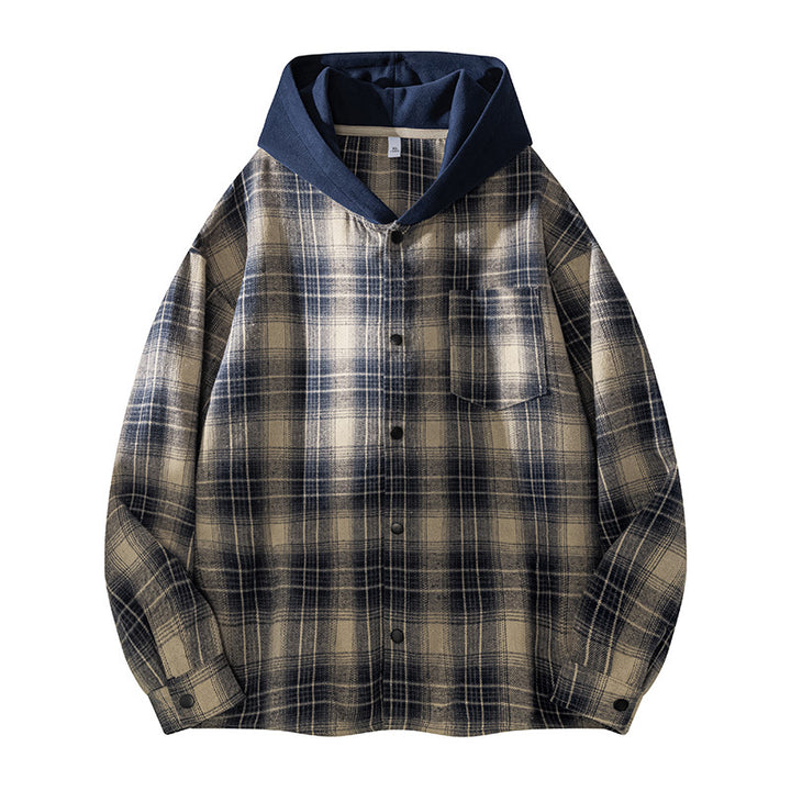 Herren lässige Hemdjacke mit gefütterter Kapuze und Karomuster Echoarchiv