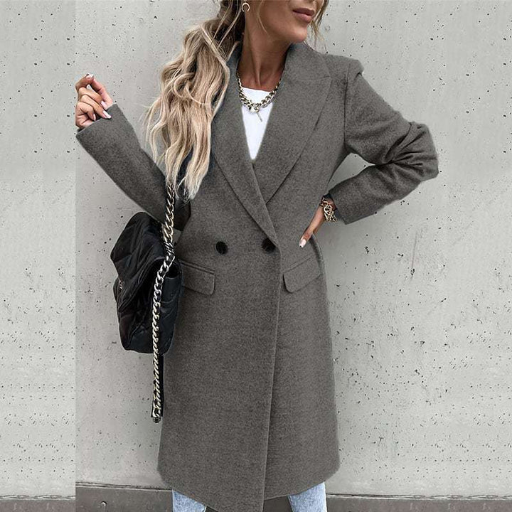 Damen nan klassischer Wollmantel mit doppelreihiger Knopfleiste und Oversize-Schnitt Echo Archiv