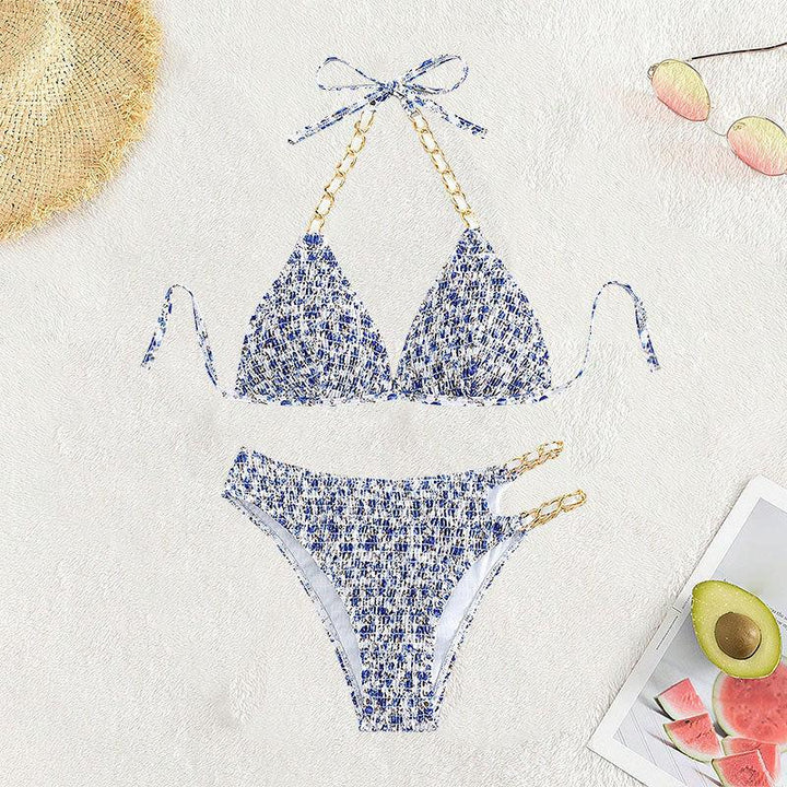 Damen Triangel-Bikini mit künstlerischem Muster und verstellbaren Ketten Echo Archiv