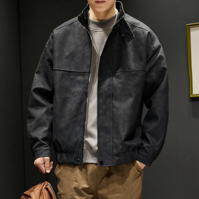 Herren elegante Kunstlederjacke mit praktischem Kragen Echoarchiv