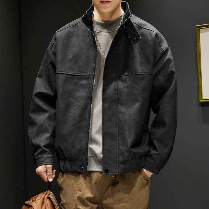 Herren elegante Kunstlederjacke mit praktischem Kragen Echoarchiv