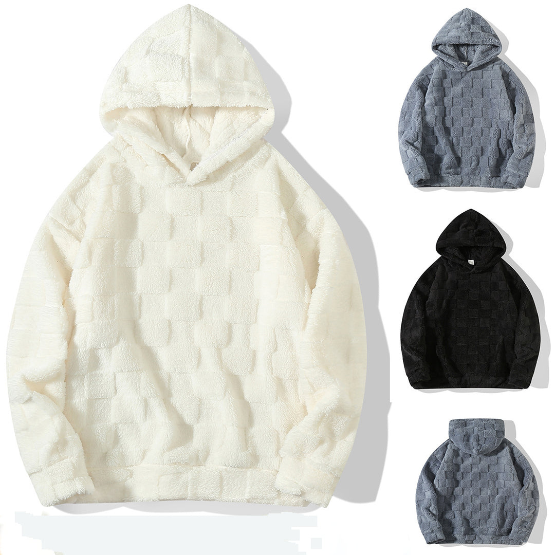 Damen Oversize-Plüschhoodie mit Karomuster, Kapuze und weichem Teddyfutter – Auréline
