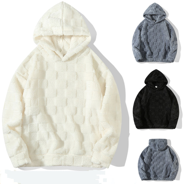 Damen Oversize-Plüschhoodie mit Karomuster, Kapuze und weichem Teddyfutter – Auréline