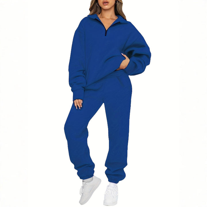 Damen nan zweiteiliges Relax-Set mit halbverdecktem Halbzip-Sweatshirt im Oversize-Schnitt und hohem Komfortbund Jogginghose Echo Archiv