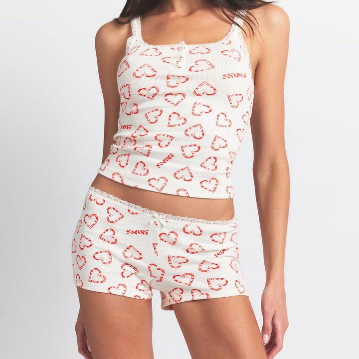 Damen Pyjama-Set mit Rüschendetails und Knopfverschluss Echo Archiv