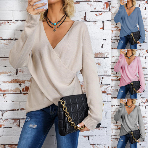 Damen Wickel-Strickpullover mit tiefem V-Ausschnitt und überschnittenen Ärmeln Echo Archiv