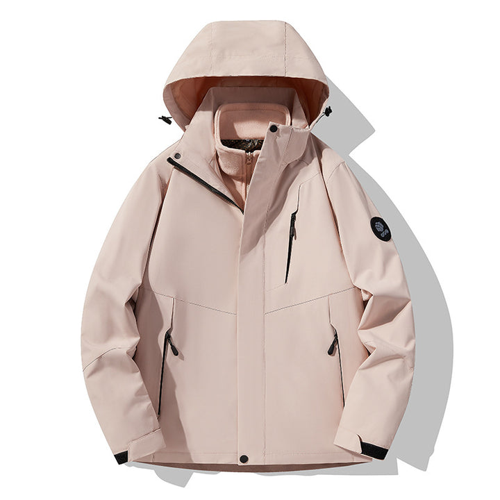Herren dreilagige atmungsaktive Softshell-Trekkingjacke mit integriertem Fleecekragen und verstellbarer Kapuze Echoarchiv