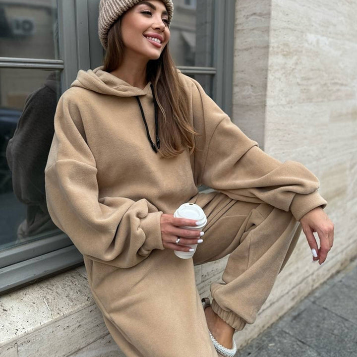 Damen Bequemes Fleece-Hoodie und Jogginghose Set Echo Archiv