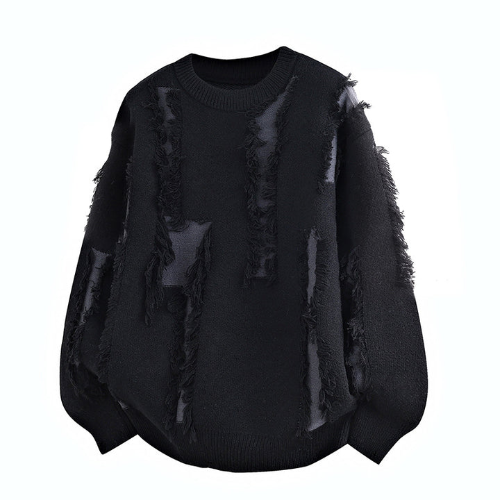 Herren Oversize Strickpullover mit Fransenapplikationen und Balloonärmeln Echo Archiv