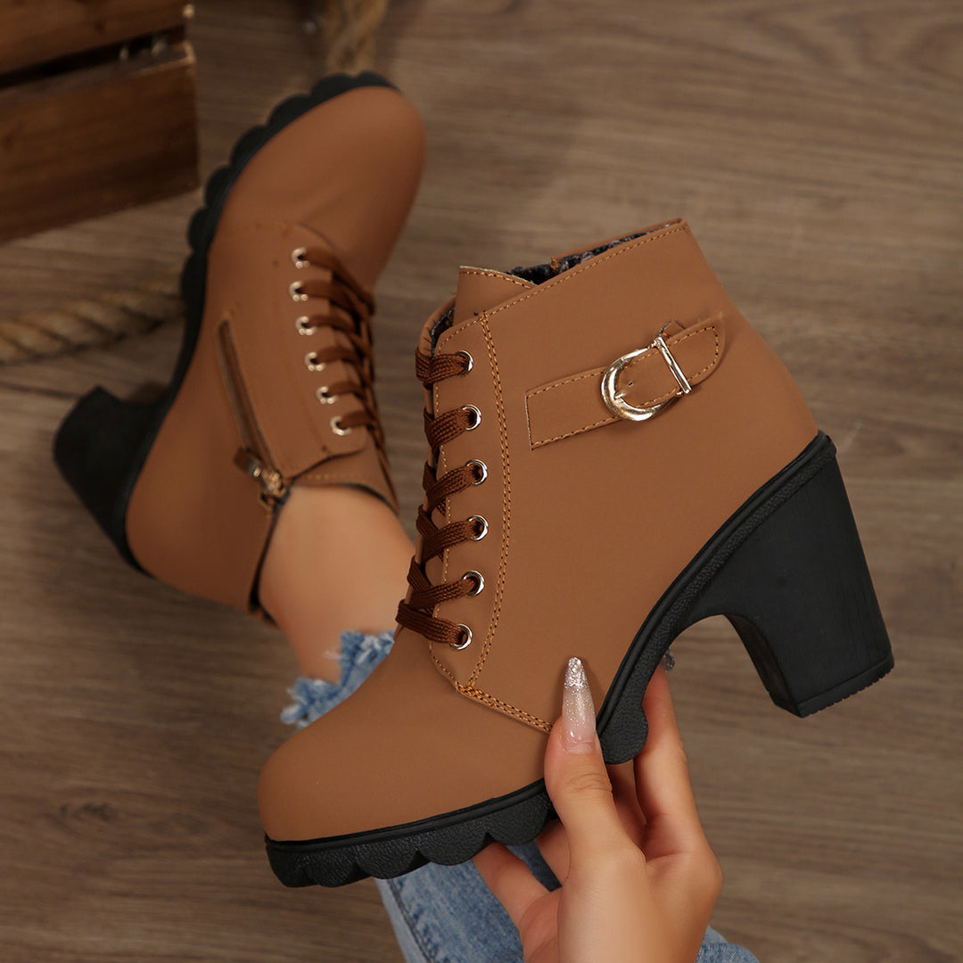 Damen nan knöchelhohe Schnürstiefelette mit robustem Blockabsatz und profilstarker Lugsohle Echo Archiv
