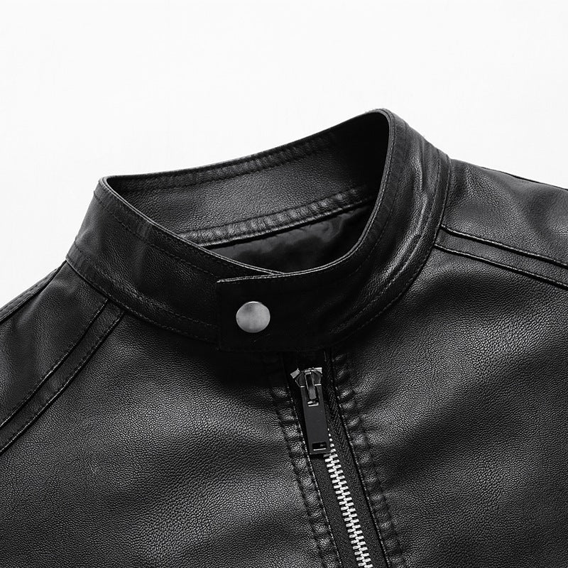 Herren Schlichte Kunstleder-Cityjacke mit Stehkragen, Zweiwege-Reißverschluss & Eingrifftaschen Echoarchiv