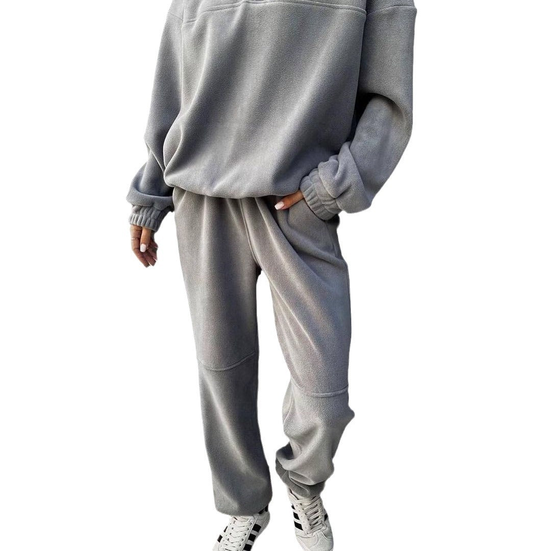 Damen Oversize-Fleece-Set mit Henley-Kragen und weicher Jogginghose Echoarchiv