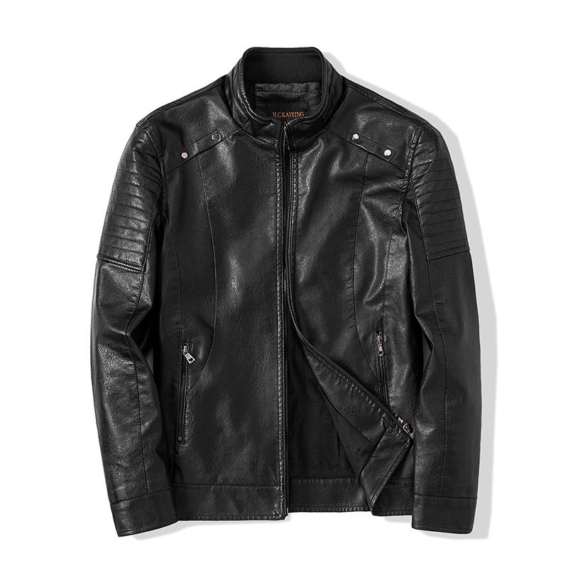 Herren Slim-Fit Kunstleder-Bikerjacke mit Stehkragen und Reißverschlusstaschen Echo Archiv