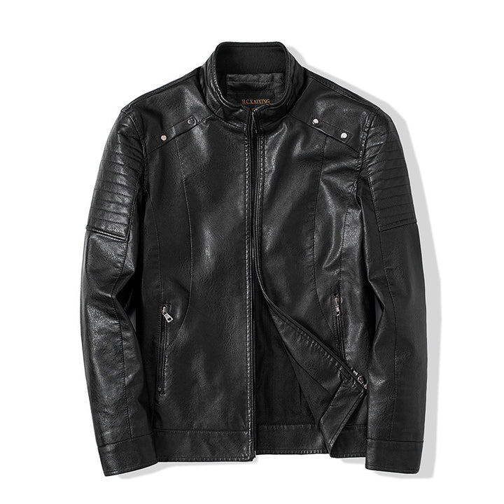 Herren Slim-Fit Kunstleder-Bikerjacke mit Stehkragen und Reißverschlusstaschen Echo Archiv