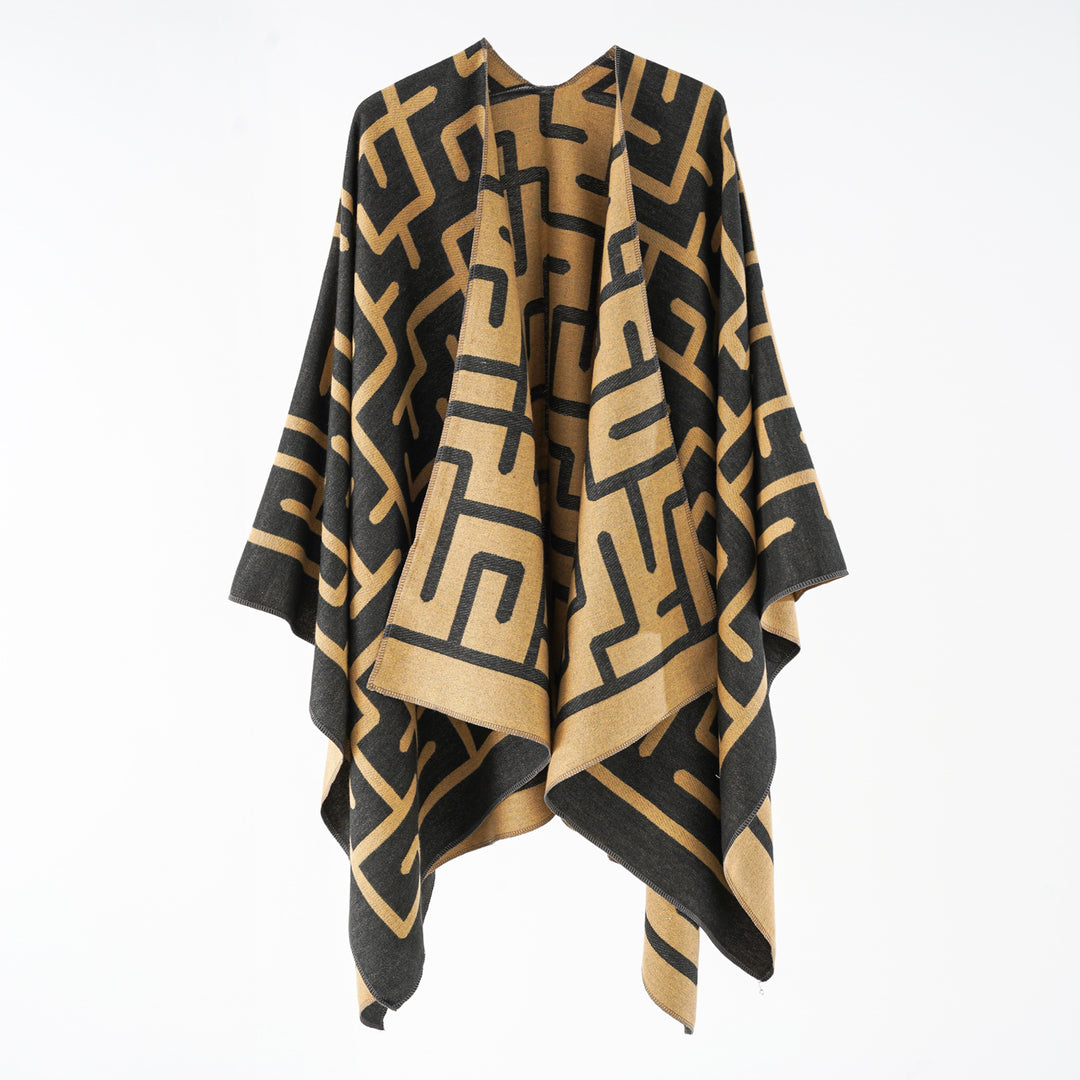 Damen Wendefreundlicher Jacquard-Capeponcho im Oversize mit grafischem Allovermuster Echo Archiv