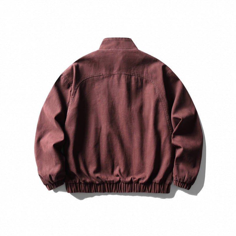 Unisex Kastenförmige Zip-Blousonjacke aus Canvas mit Stehkragen, schrägen Reißverschlusstaschen und elastischem Saum Echo Archiv