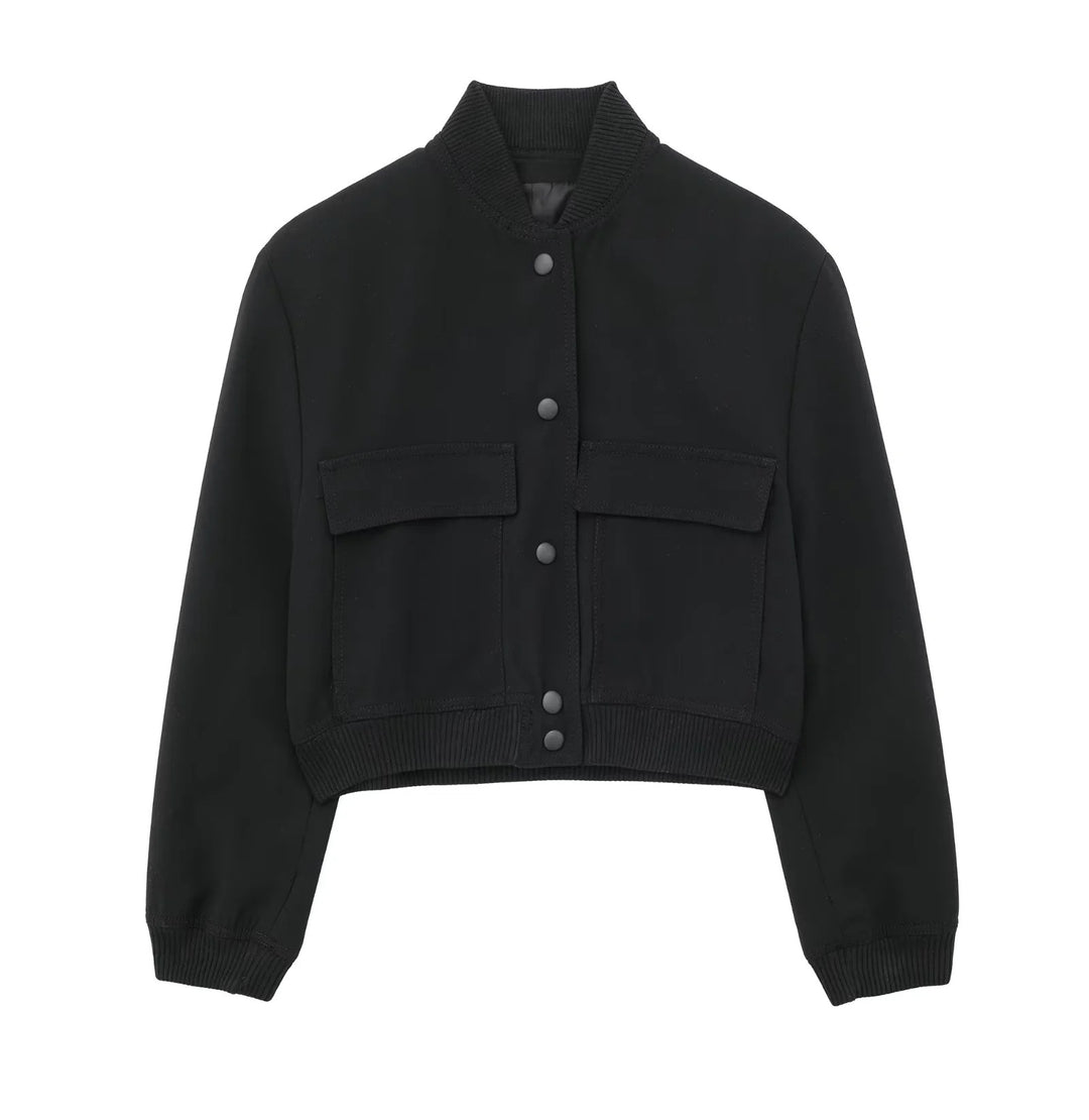Damen Boxy-Cropped-Jacke im Worker-Look mit Pattentaschen und Rippkragen Echo Archiv