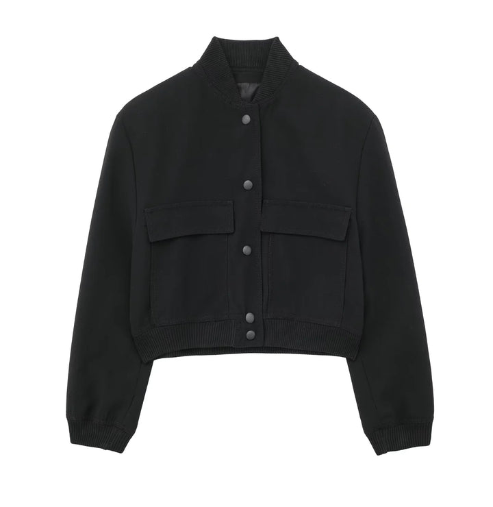 Damen Boxy-Cropped-Jacke im Worker-Look mit Pattentaschen und Rippkragen Echo Archiv