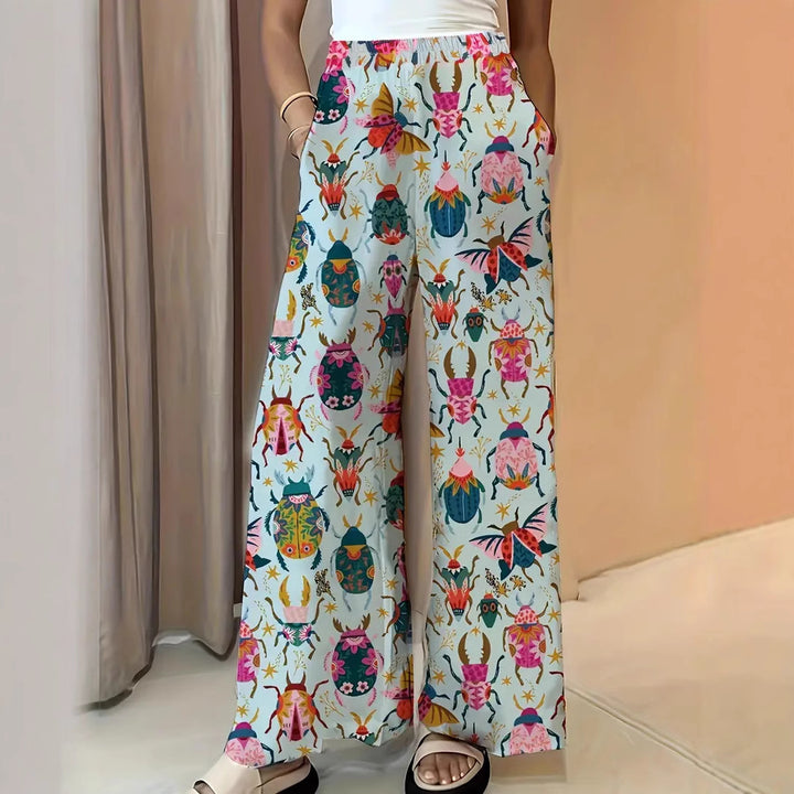 Damen Weite Palazzo-Hose mit elastischem Bund und auffälligem Käferprint Echo Archiv