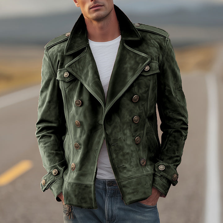 Herren Doppelreihige Wildlederjacke im Aviator‑Stil mit Epauletten Echoarchiv