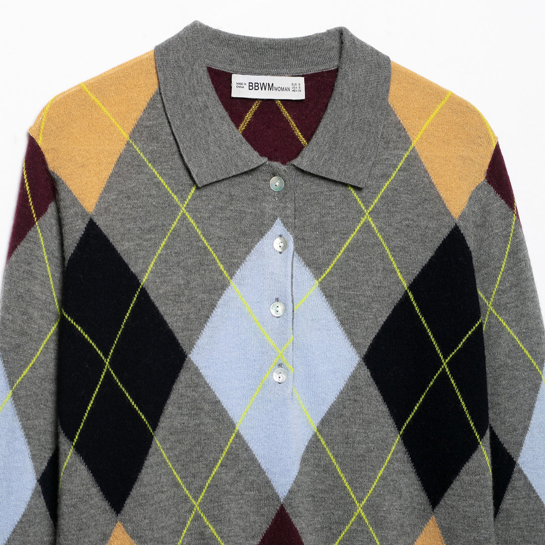 Damen Strickpoloshirt mit Rautenmuster und Knopfleiste Echoarchiv