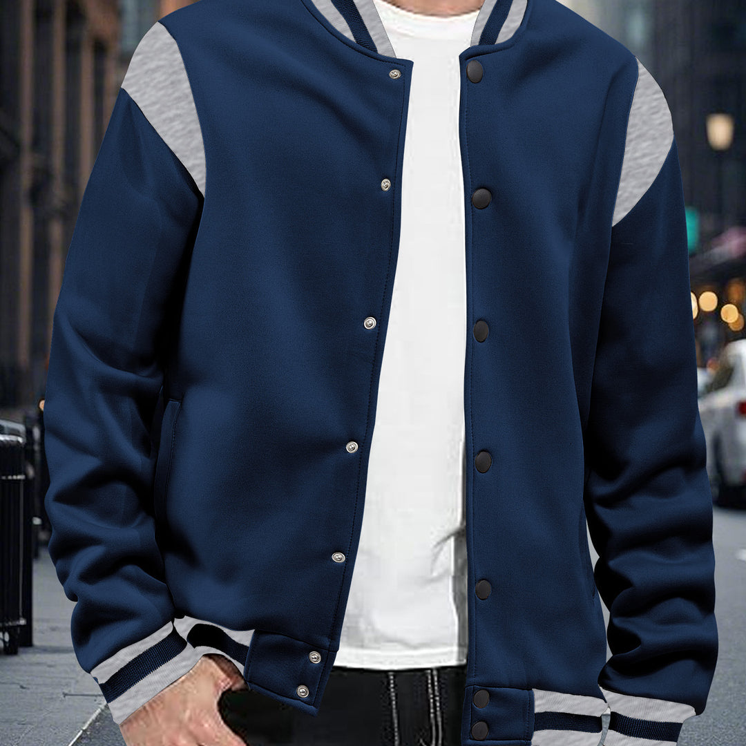 Herren nan legere Baseballjacke in Sweatqualität mit Druckknopfleiste geripptem Kragen und kontrastierendem Schulterbesatz Echo Archiv