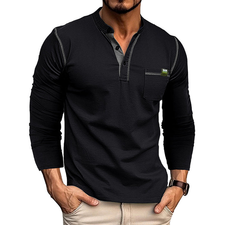 Herren Langarm Henley-Shirt mit modernem Strukturdesign Echoarchiv