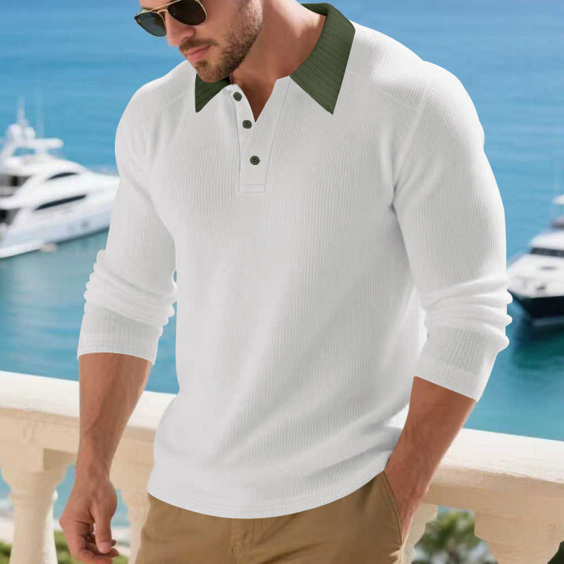 Herren Langärmliges Polohemd mit strukturiertem Design Echoarchiv