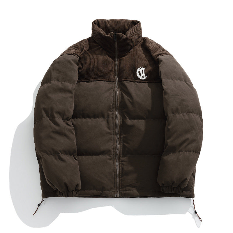 Unisex Gepolsterte Steppjacke mit Cord-Panel, Stehkragen und Tunnelzug Echo Archiv
