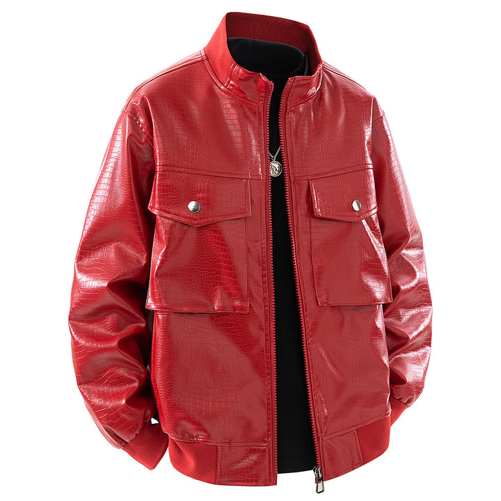 Herren Kunstlederjacke im modernen Design mit praktischen Pattentaschen Echoarchiv