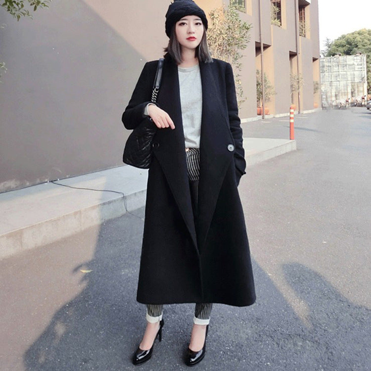 Damen Midilanger taillierter Wollmix-Longcoat mit Schalkragen, Eingrifftaschen und dezenten Zierknöpfen Echoarchiv