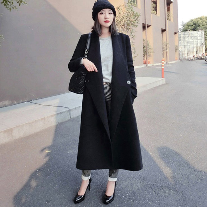 Damen Midilanger taillierter Wollmix-Longcoat mit Schalkragen, Eingrifftaschen und dezenten Zierknöpfen Echoarchiv