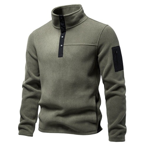 Herren Fleecepullover mit Stehkragen Druckknopf-Leiste und Ärmeltasche Echoarchiv