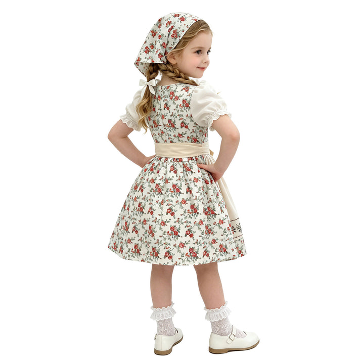 Damen nan Kinderdirndl Trachtenkleid mit Spitzenbluse Schürze und Kopftuch Echo Archiv
