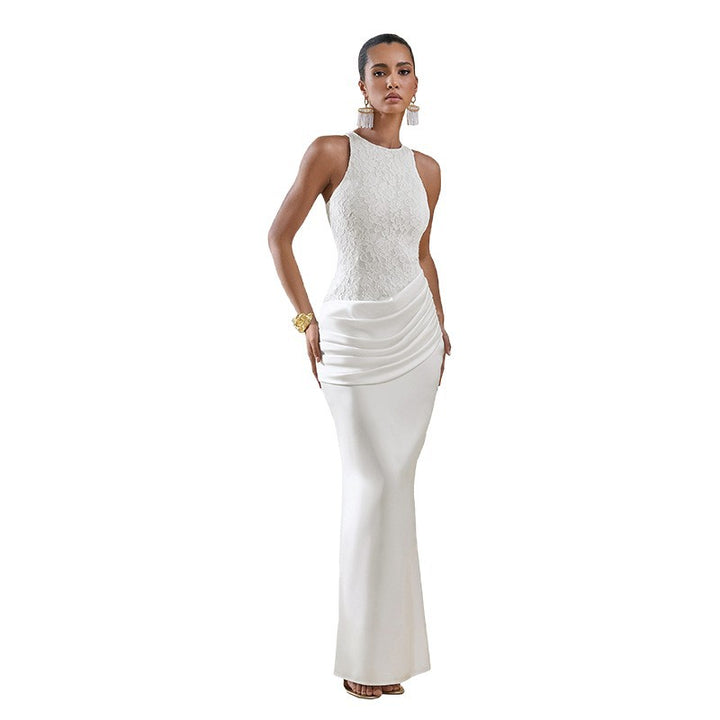 Damen Elegantes Hochzeitskleid mit Spitzenoberteil und gerafftem Saum Echo Archiv
