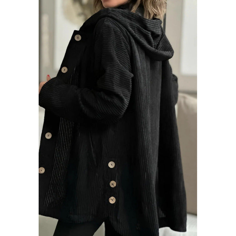 Damen Langer Kapuzen-Strickcardigan mit Rippenstruktur, Knopfleiste und Seitentaschen Echo Archiv