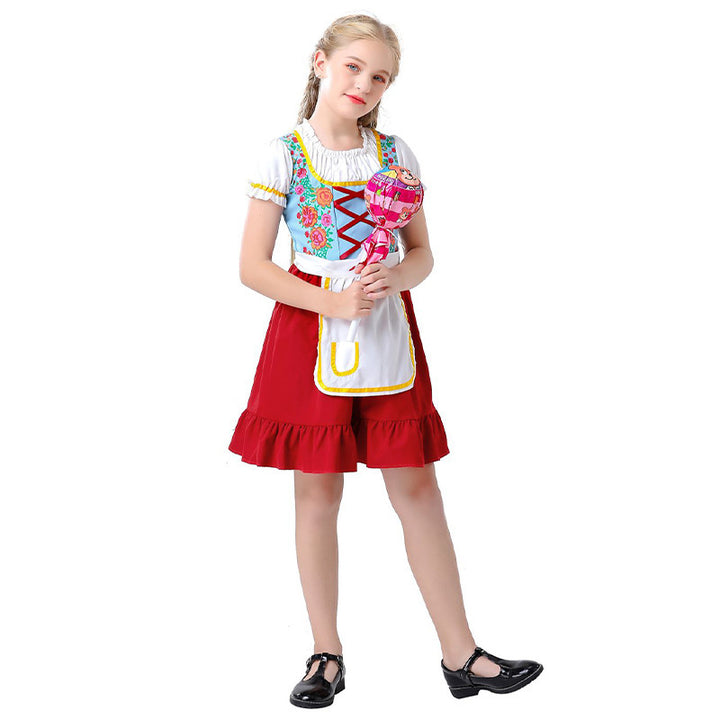 Damen nan nostalgisches Trachten-Kostümkleid mit geschnürtem Mieder, Rüschenkragen und abnehmbarer Schürze Echo Archiv