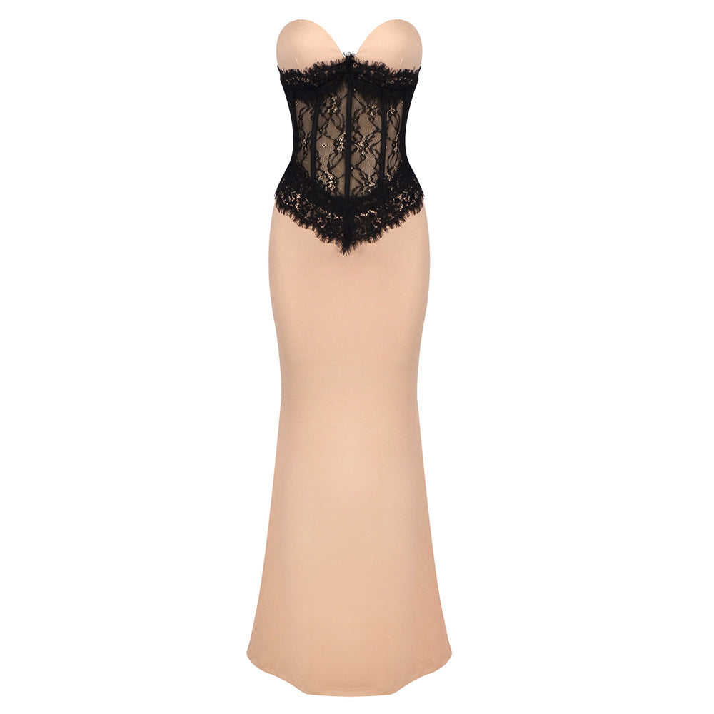 Damen Abendkleid mit elegantem Bustier und floralem Spitzenoberteil Echo Archiv