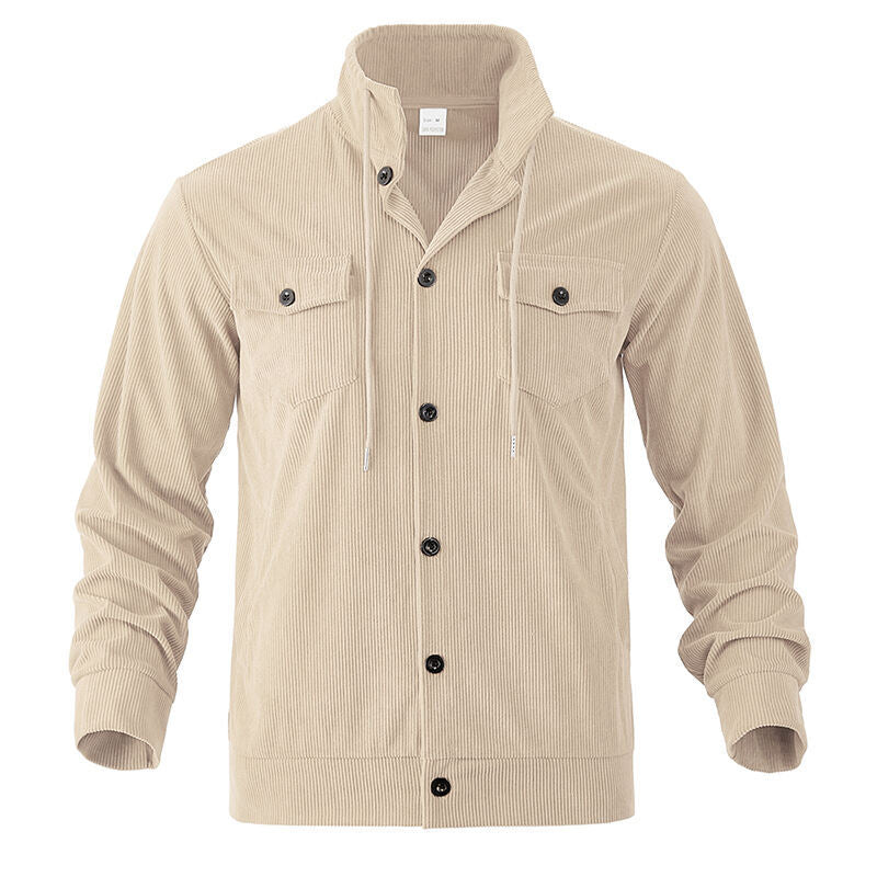 Herren nan funktionale Cord-Hemdjacke mit hohem Stehkragen, Kordelzug und aufgesetzten Pattentaschen Echo Archiv