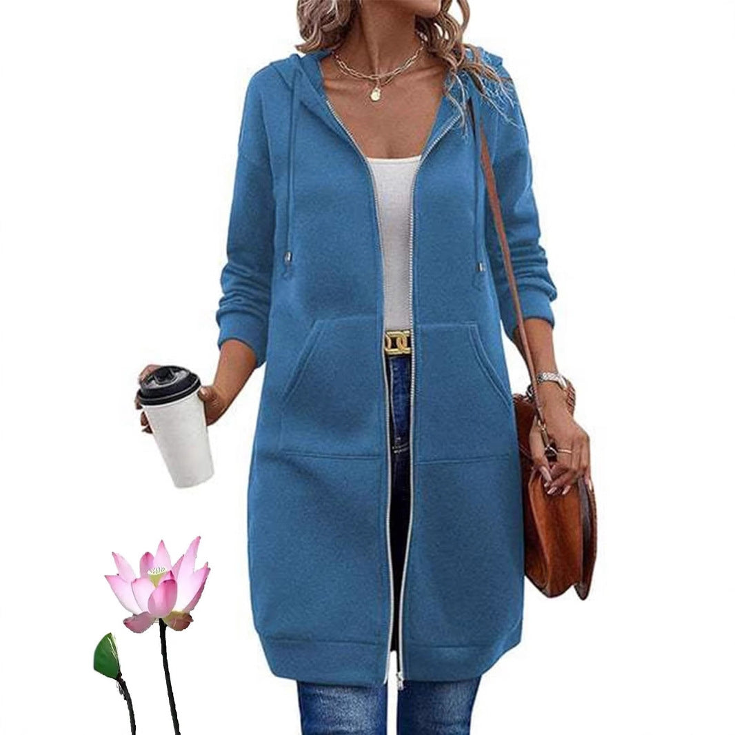 Damen Langer Kapuzenmantel mit Taschen – Montévia