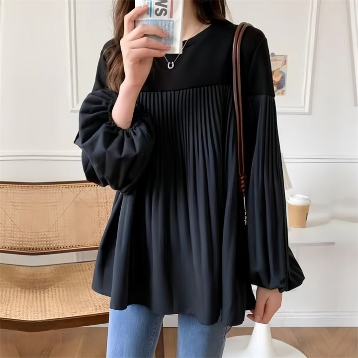 Damen Elegante Plissée-Tunika mit Volumenärmeln und geraffter Brustpartie Echoarchiv