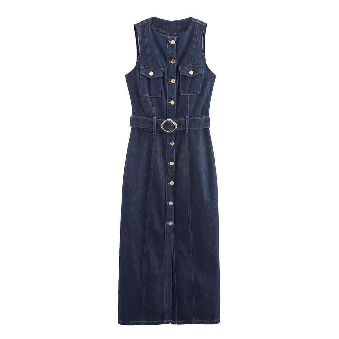 Damen Jeanskleid mit knopflosem Design und tailliertem Schnitt Echo Archiv