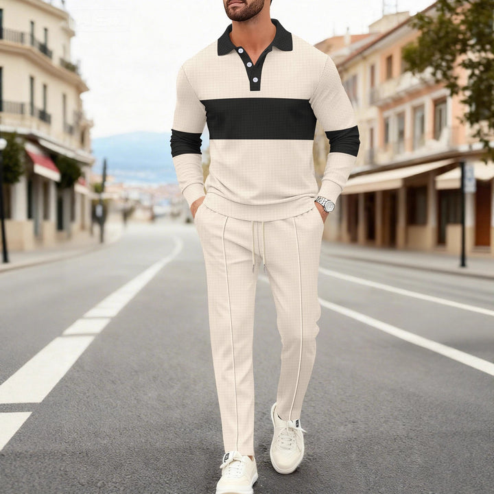 Herren modisches Langarm-Polohemd mit strukturiertem Design und bequemen Jogginghosen Echoarchiv