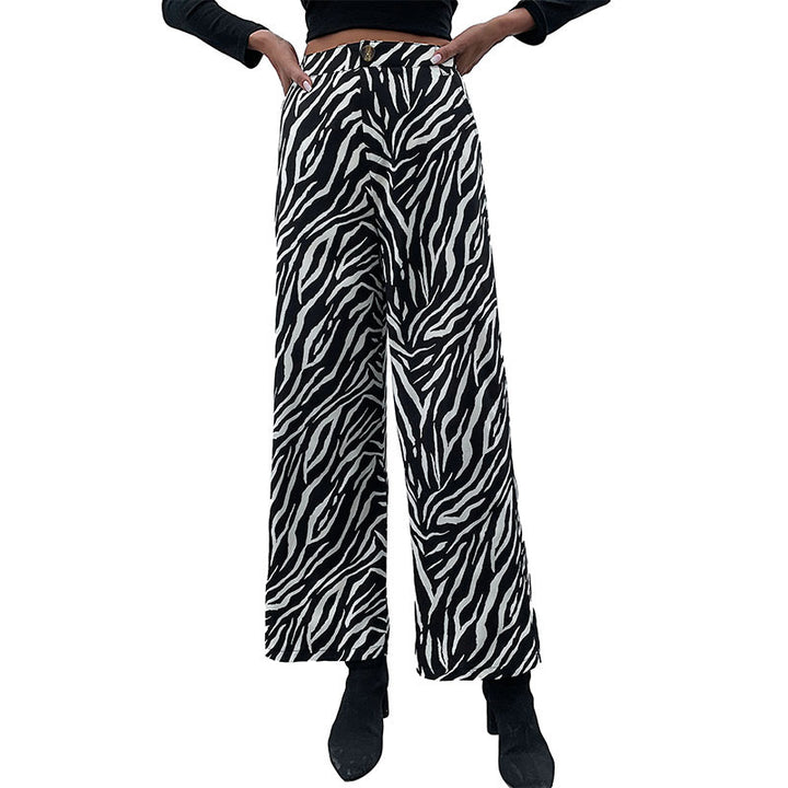Damen Weite Palazzo-Hose mit Animal-Zebra-Muster, hohem Bund und Gürtelschlaufen Echoarchiv