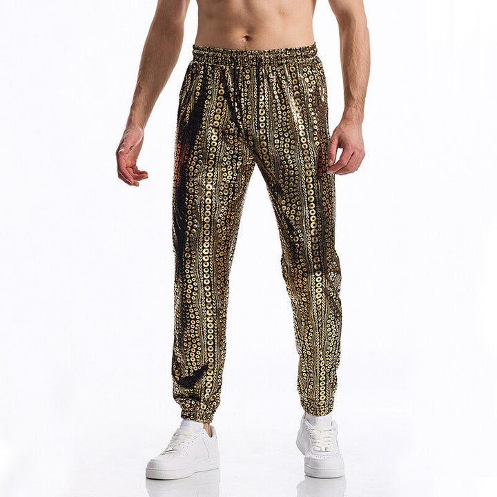 Herren Tapered Jogginghose mit elastischem Bund, Kordelzug und metallischem Kreisprint Echo Archiv