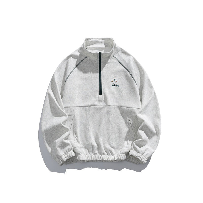 Unisex Oversize-Halbzip-Fleecepullover mit Stehkragen, Raglanärmeln und Kängurutasche Echoarchiv