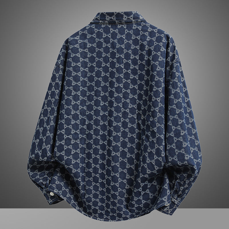 Herren lässige Hemdbluse aus Denim mit einzigartigem Muster Echoarchiv